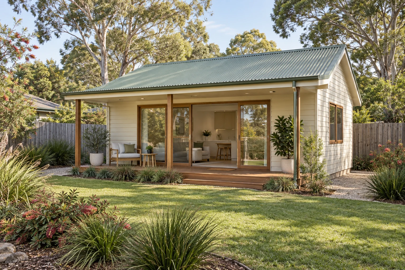 AI-generated illustration of a granny flat in an Australian garden