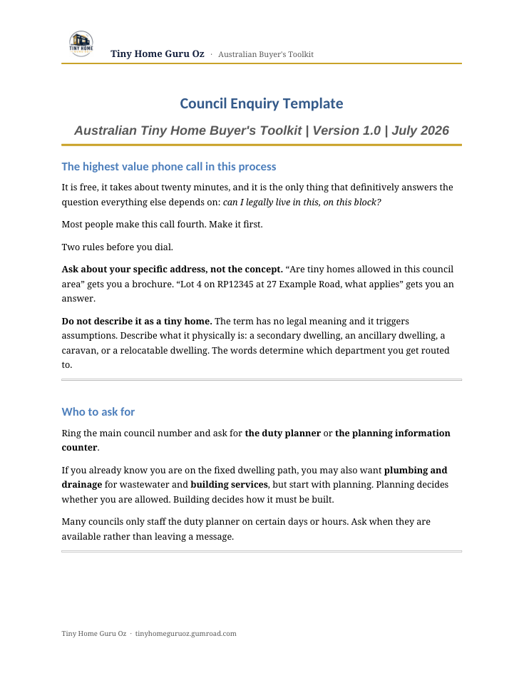 Preview from the Council Enquiry Template file